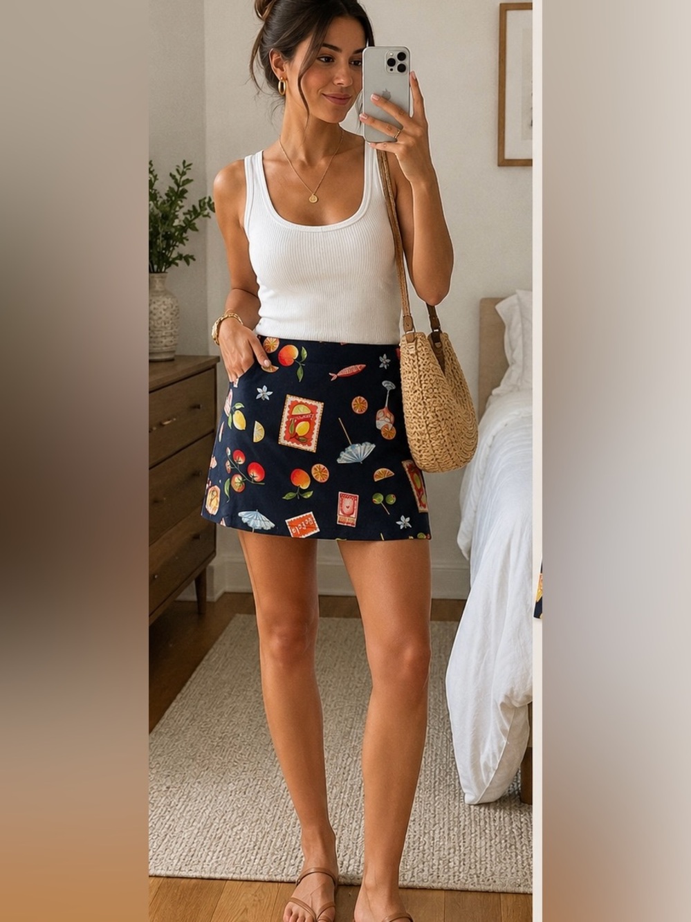 Old Navy Tropical Fruit-Print Mini Skort Linen Blend Small Navy